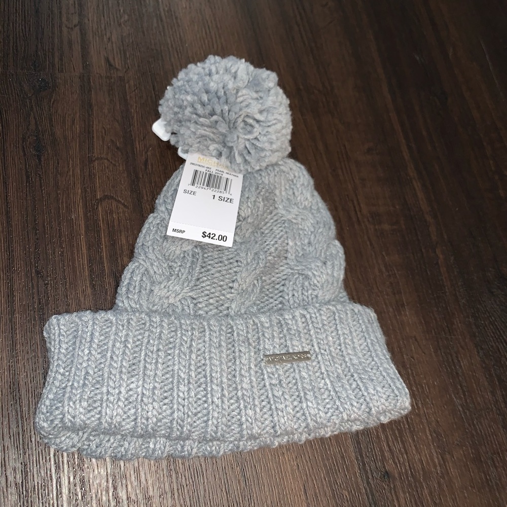 Michael Kors cable gray fur Pom hat